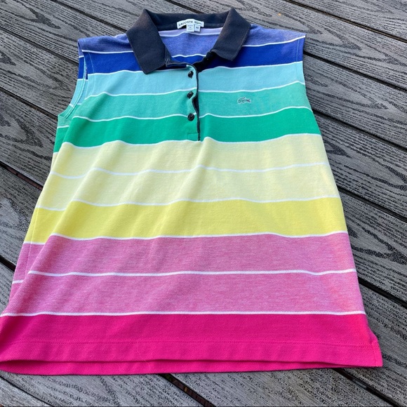 LACOSTE Rainbow Stipe Polo Sleeveless Tank Top 40/M - Picture 1 of 3
